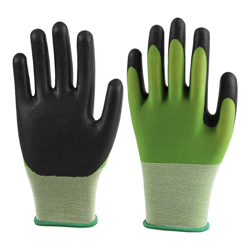 Guanti in nylon calibro 21 ultra fine con schiuma verde