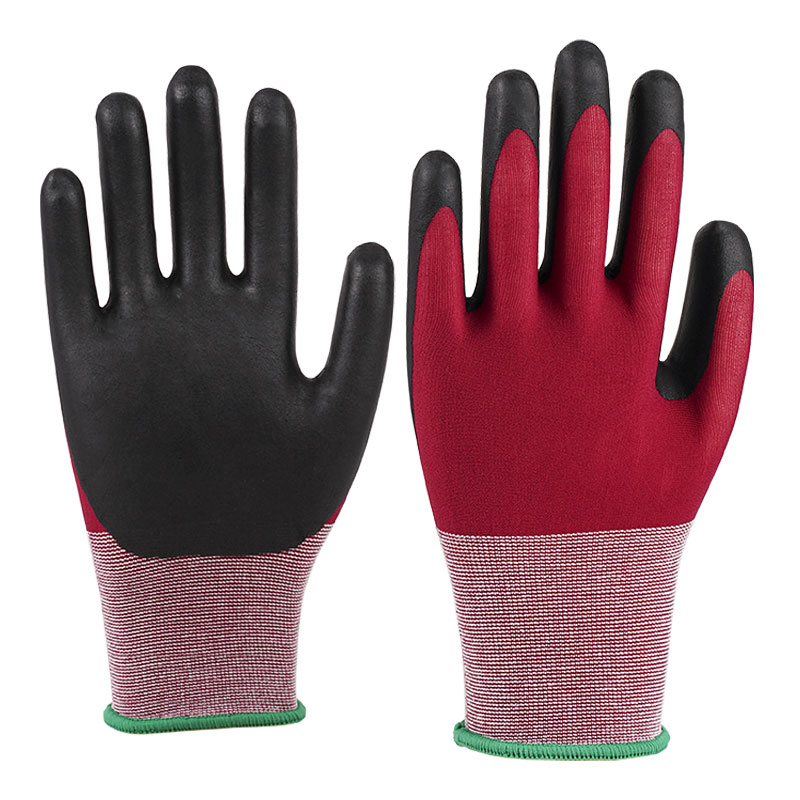 Guanti in nylon calibro 21, schiuma ultra fine, rosso vino